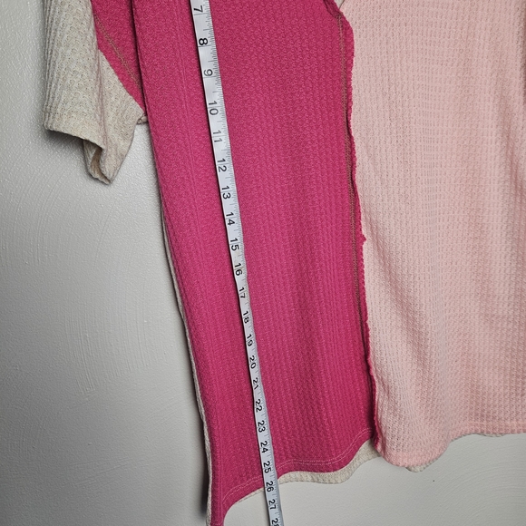 BiBi Two-Tone Pink Waffle Knit Short Sleeve Top - Picture 7 of 9